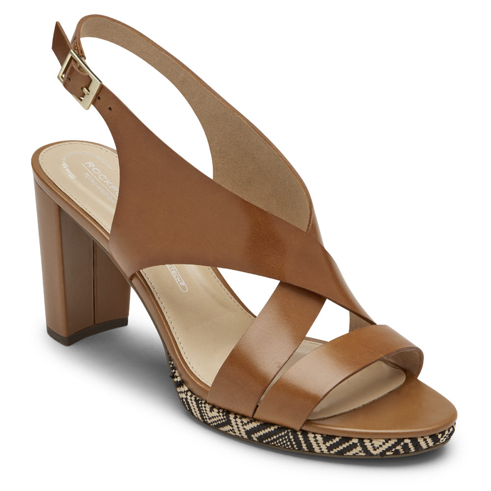 Rockport Singapore Womens Heels - Total Motion Ivy Cross Slingback Brown - PR6792853